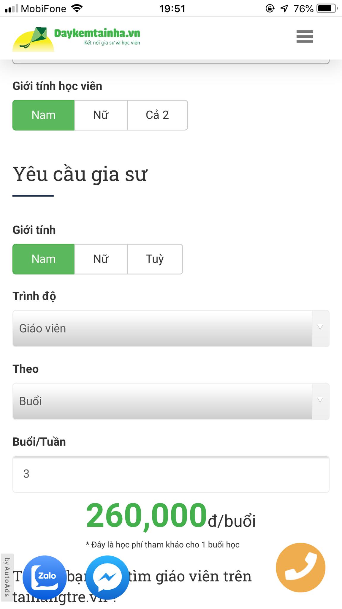 Học phí Toán lớp 8